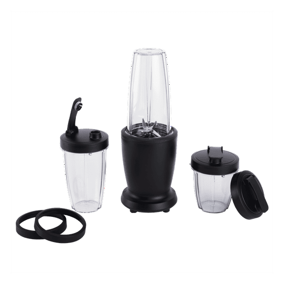 10-Piece Blender Set, Black, 300W, with 3 Jars (10oz, 16oz, 18oz), 2 Drinking Lids, Stainless Steel Blade