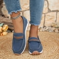thumbnail image 2 of Rokment Womens Vintage Memory Foam Platform Slip on Penny Loafers Retro Classic Suede Wedges Low Heel Driving Walking Oxfords Boat Shoes for Travel Vacation Blue Size 7, 2 of 7
