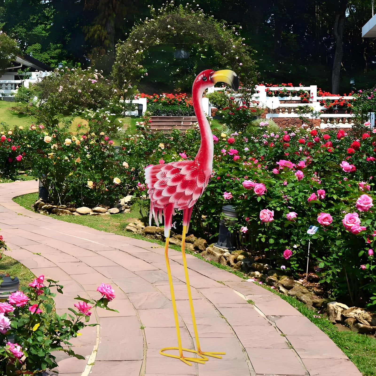 NIWEITA Large Yard Flamingos Metal Statues,Pink Flamingo Sculptures, Outdoor Decor, Garden,Patio, Porch, Lawn Ornament