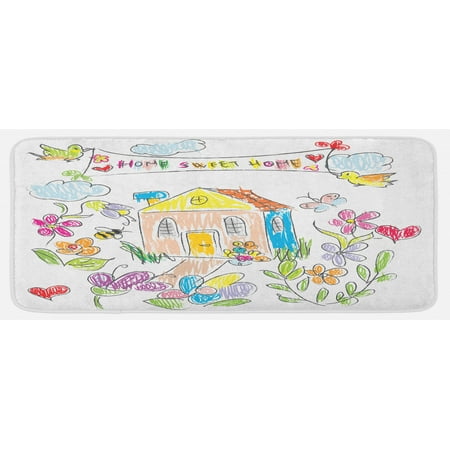 

Saying Kitchen Mat Doodle Art with Colorful Chalk Style Painting Flowers Birds Plush Decorative Kitchen Mat with Non Slip Backing 47 X 19 Multicolor by Ambesonne