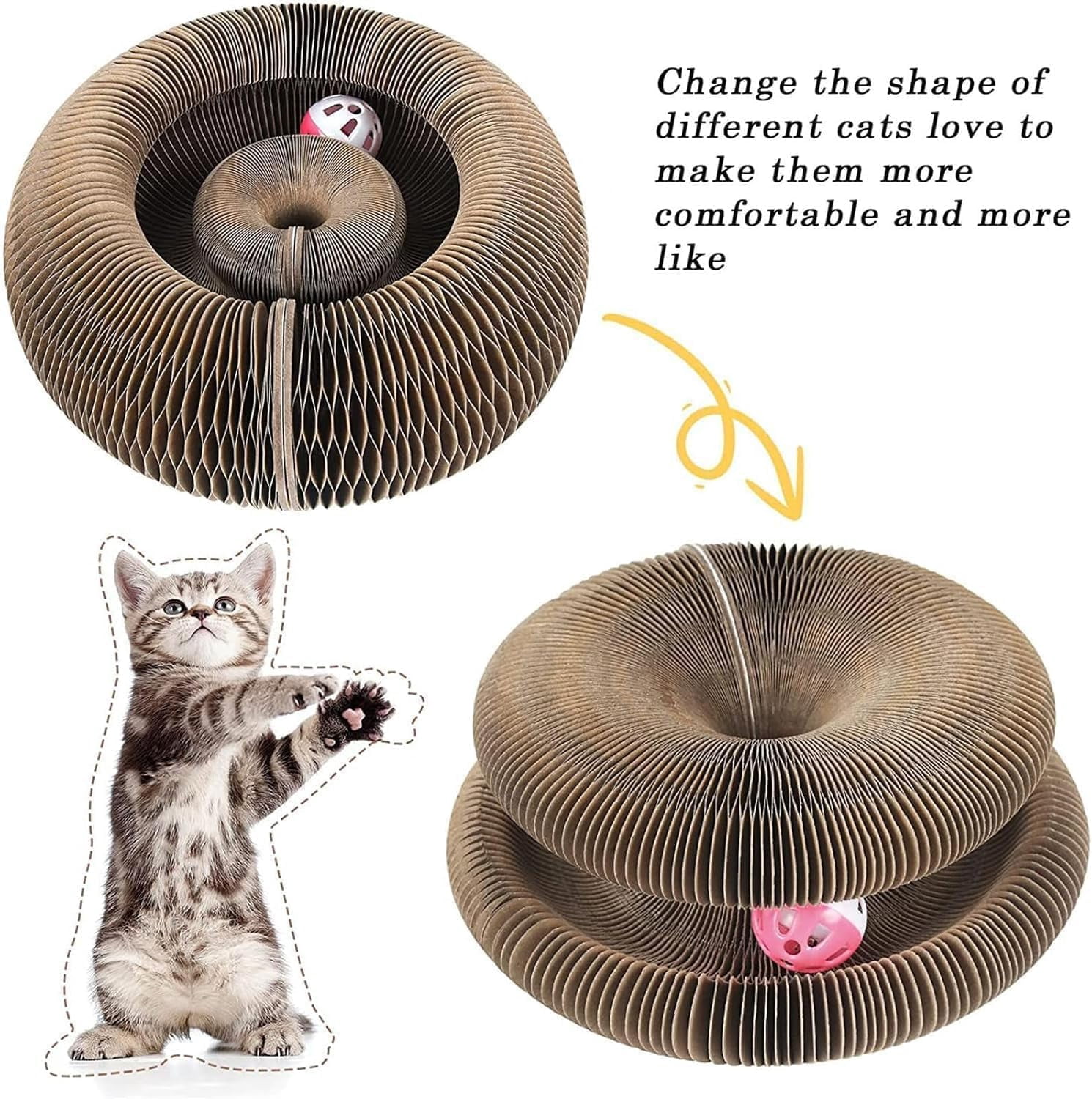 Marlene Kitty Kurlz, Kitty Kurlz Cat Toy, Kitty Curls Cat Toy, Magic Cat Scratching Board Toy, Interactive Cat Ball Toy, Foldable Cat Scratch Board Toy with Bell for Indoor Cats (1pc)