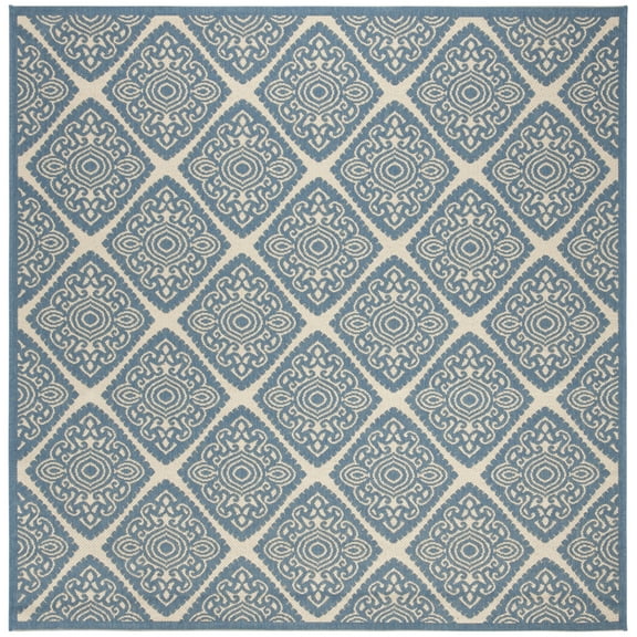 SAFAVIEH Linden Franco Geometric Indoor/Outdoor Area Rug, Cream/Blue, 6'7" x 6'7" Square