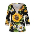 thumbnail image 4 of Teissuly Fashion Women's Summer V-Neck 3/4 Sleeve Lace Splicing Print Casual T-shirt Blouse, 4 of 5