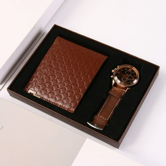 Bxaolu Mens Gift Set, Valentine's Day, Father's Day Present Gift, Wallet Watch Set With Gift Box, Coffee