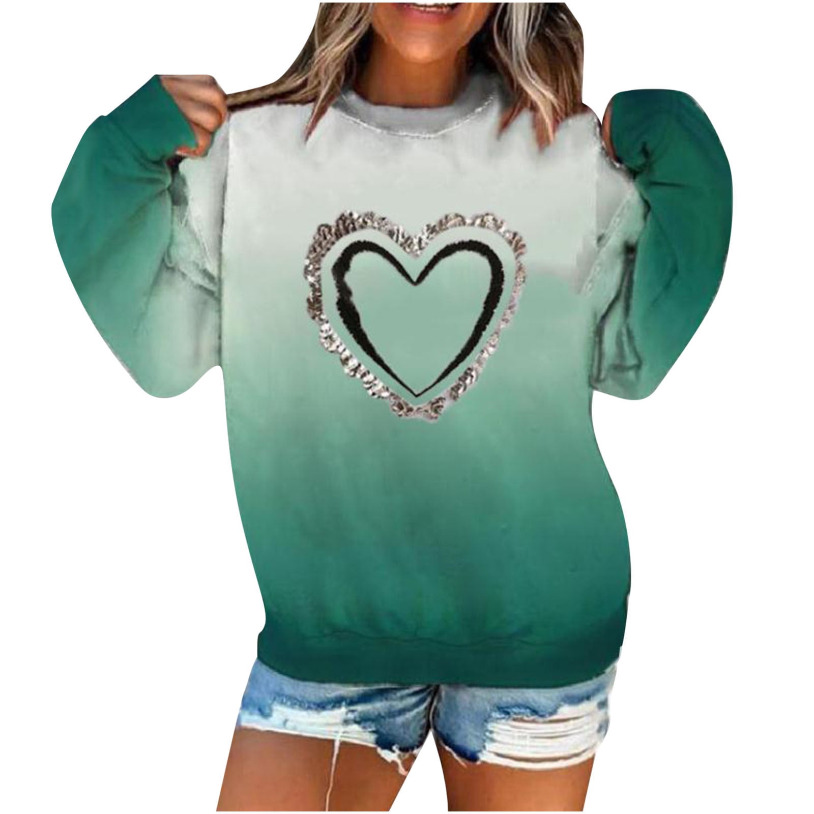 Crewneck Sweatshirts for Women Aesthetic Vintage Heart Graphic Long ...