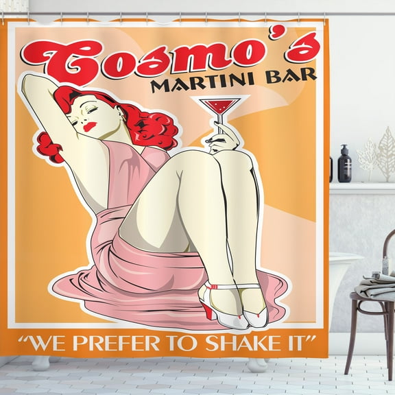 Ambesonne Pin up Shower Curtain, Martini Cocktail Colorful, 69"Wx70"L, Pale Orange and Scarlet
