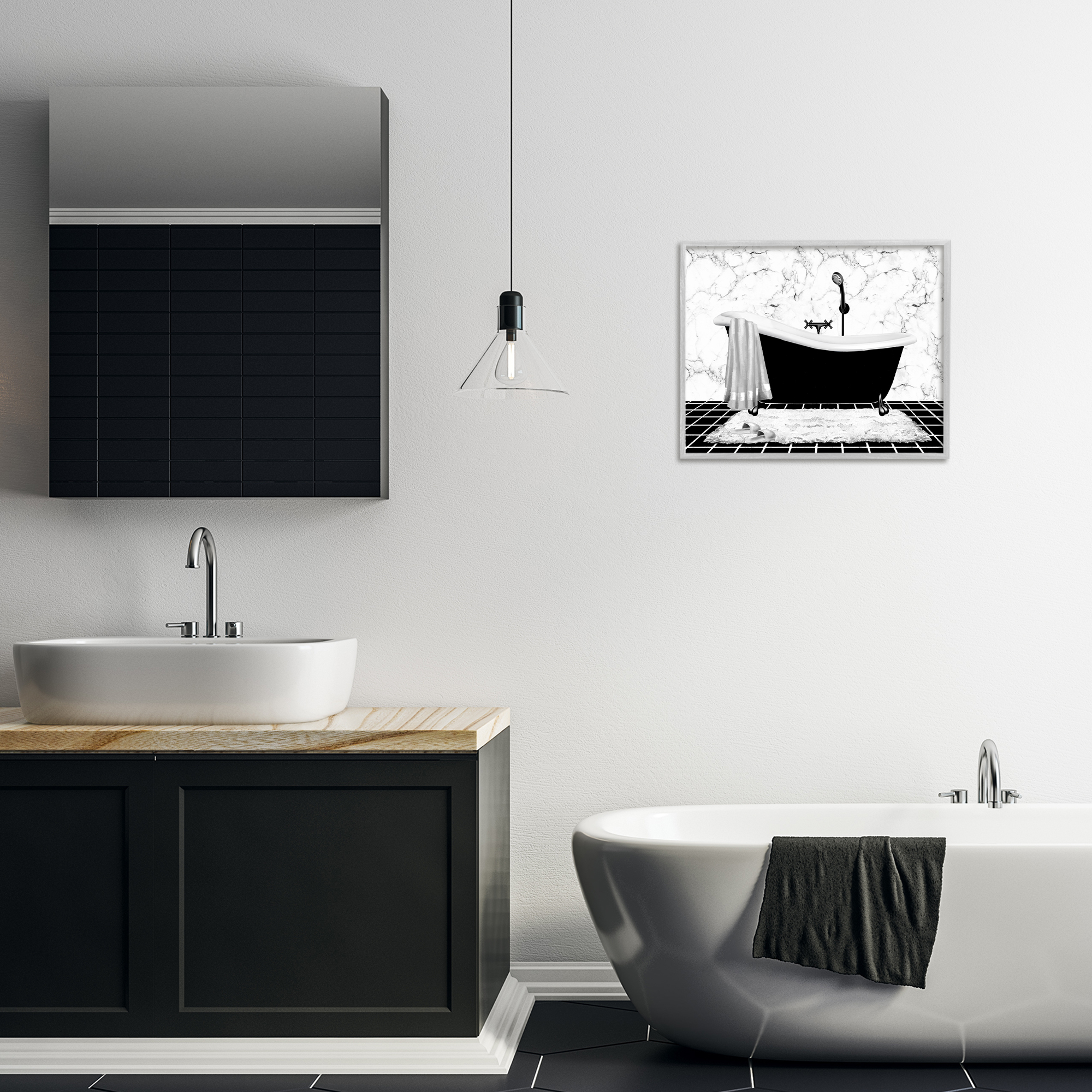Stupell Industries Marble Pattern Tub Typography Painting Gray Framed Art Print Wall Art, 20 x 16
