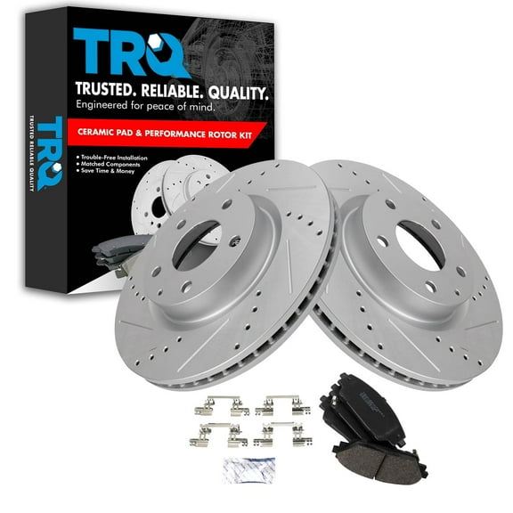 TRQ Front Performance Brake Pad & Rotor Kit Brake Pads Brake Rotors Set Ceramic Vented Premium G-Coated Fits Select 2014-2018 Mazda 3 2016-2018 CX-3