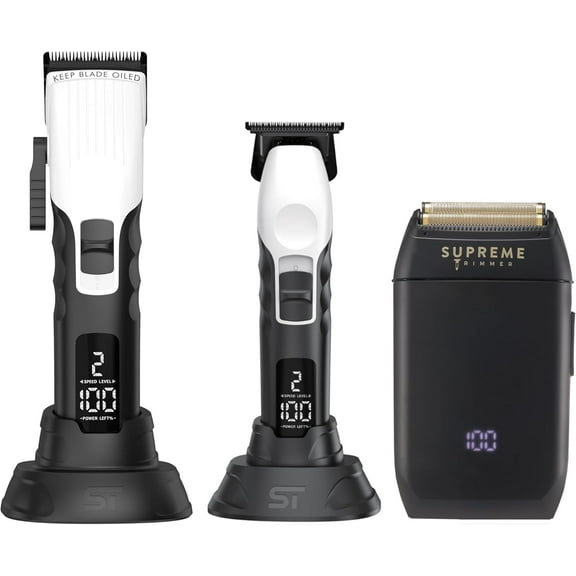 Supreme Trimmer 3-in-1 Barber Bundle | 2Spee Clipper, 2Spee Trimmer & Crunch Foil Shaver | Professional Beard Trimmer Men’s Hair Clipper Kit