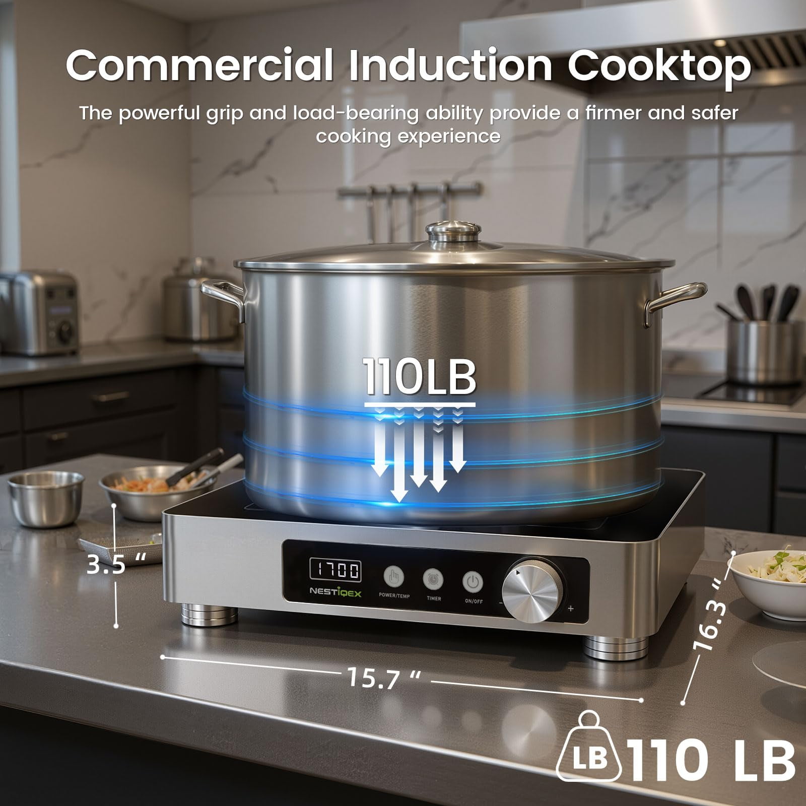 Nestiqex 1800W 85V~120V Induction Cooktop Commercial Electric Stove Large 11.8-inch Heating Coil  Stainless Steel Countertop Burner