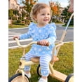 thumbnail image 3 of 12 Months Baby Girls Clothes 18 Months Girls 2PCS Floral Outfits Set Toddler Girls Long Sleeve Flower Top Stripe Pants Clothing Set Blue, 3 of 6