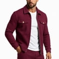 thumbnail image 4 of FRSASU Men's Waffle Knit Zip‑Up Jacket Lapel Collar Casual Coat with Gold‑Tone Button Chest Pockets Wine, 4 of 7
