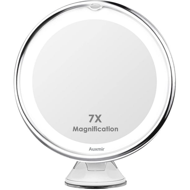 Espejo de aumento 7X para viaje, espejo de maquillaje con luz LED y ventosa, espejo de aumento montado en la pared, espejo de sobremesa con rotación de 360°, ideal para afeitarse y maquillarse