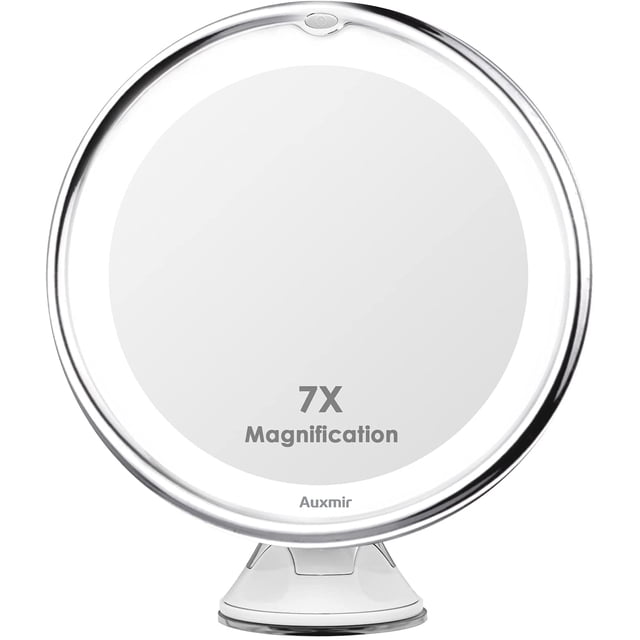 Espejo de aumento 7X Espejo de maquillaje con luz LED de viaje con ventosa Espejo de aumento montado en la pared Espejo de mesa con rotación de 360 ° Ideal para afeitarse y maquillarse