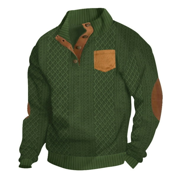 pstuiky camisetas de manga larga para hombre, Suéter de hombre con botones, color liso, cuello alto, mangas largas y cuadrados pequeños salir tops xxl