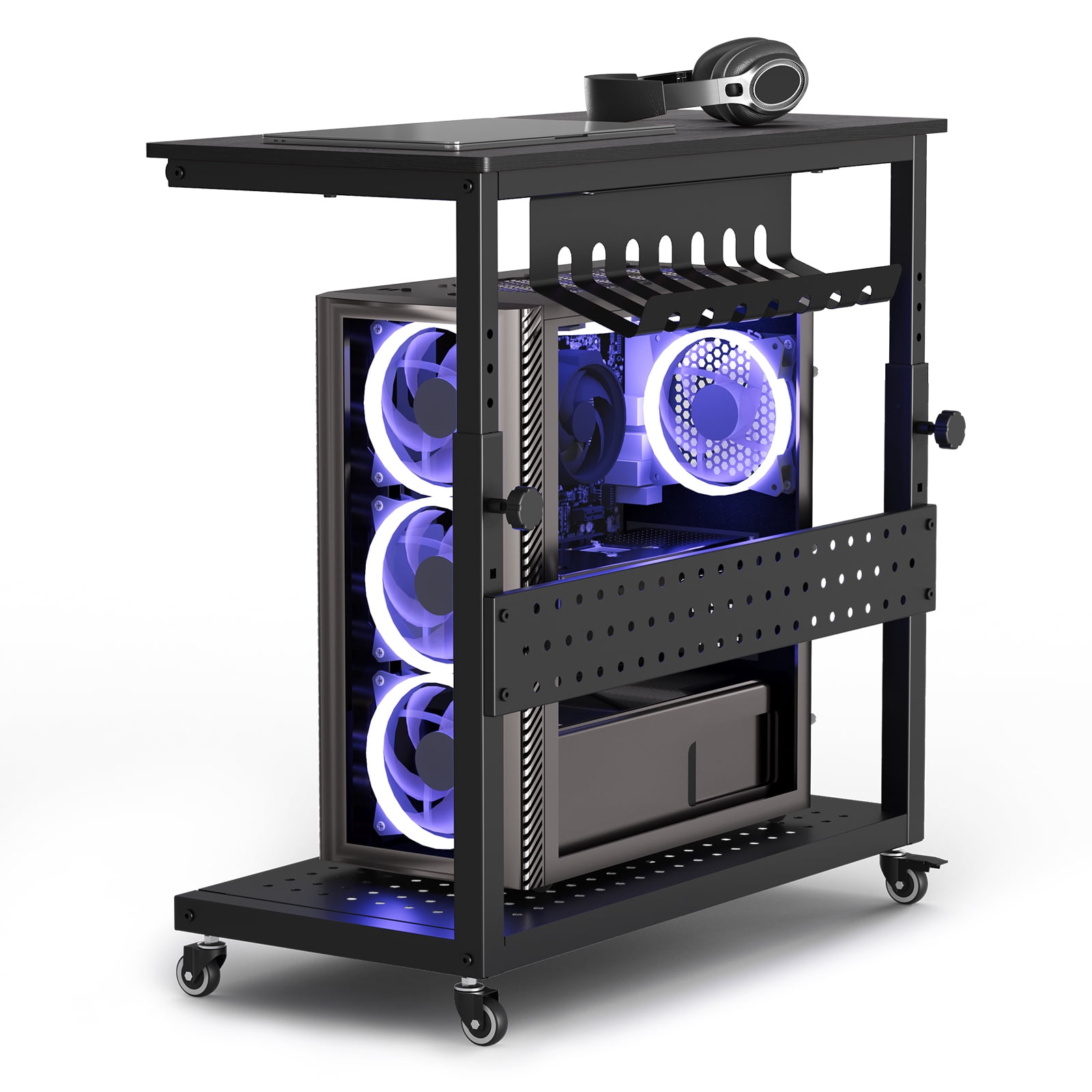 28" Computer Tower Stand, Adjustable Under Desk PC Cart, Mobile Rolling CPU Holder, Perfect for Office,Laptop Desk.