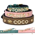 thumbnail image 2 of Custom Dog Name Collar Bling Rhinestone Pet Necklace Collar Personalized Leather Dogs Collar DIY Name Free Bone Paw Heart Charm ShopWise Round, 2 of 9