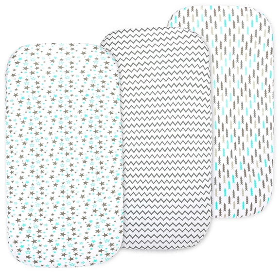 Bublo Baby Bassinet Sheets, 3-Pack Cotton Fitted Sheets, 33 x 17 x 4 in