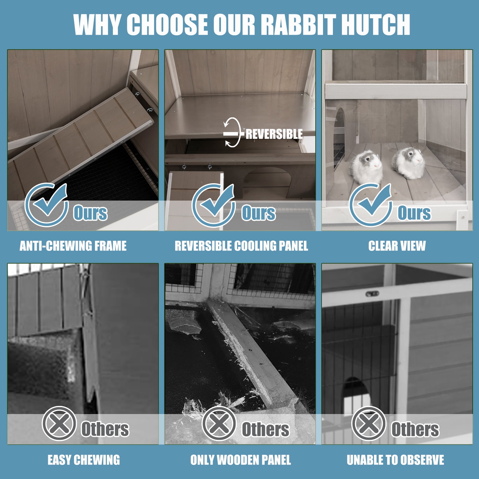 Gowoodhut Elevated Rabbit Hutch Indoor Wooden Bunny House with Detachable Legs