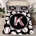 thumbnail image 2 of Homewish Baseball Initial Letter Twin Sheet Sets, Cartoon Monogrammed K Twin Fitted Sheet, Kawaii Ball Print Flat Sheet, Lightweight Room Decor, 3 Pieces, 2 of 7