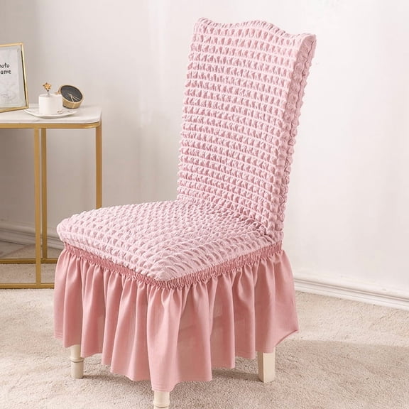 Zhuge Set of 1 Stretch Dining Chair Covers with Skirt, Removable Washable Chair Slipcovers, Universal Protector for Kitchen, Wedding, Banquet and Dorm Use, Pink