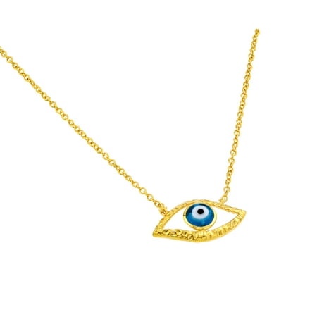 - .925 Sterling Silver Gold Plated Blue Evil Eye Iris Pendant Necklace 18 Inches