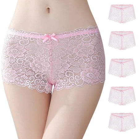 

〖TOTO〗Women Panties 5Pcs Women Ladies Ultra Soft Seamless Bikini Assorted Boxer Brief Lace Panties Underwear