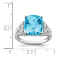 thumbnail image 2 of Sterling Silver Rhodium Checker-Cut Blue Topaz & Diamond Ring, 2 of 3