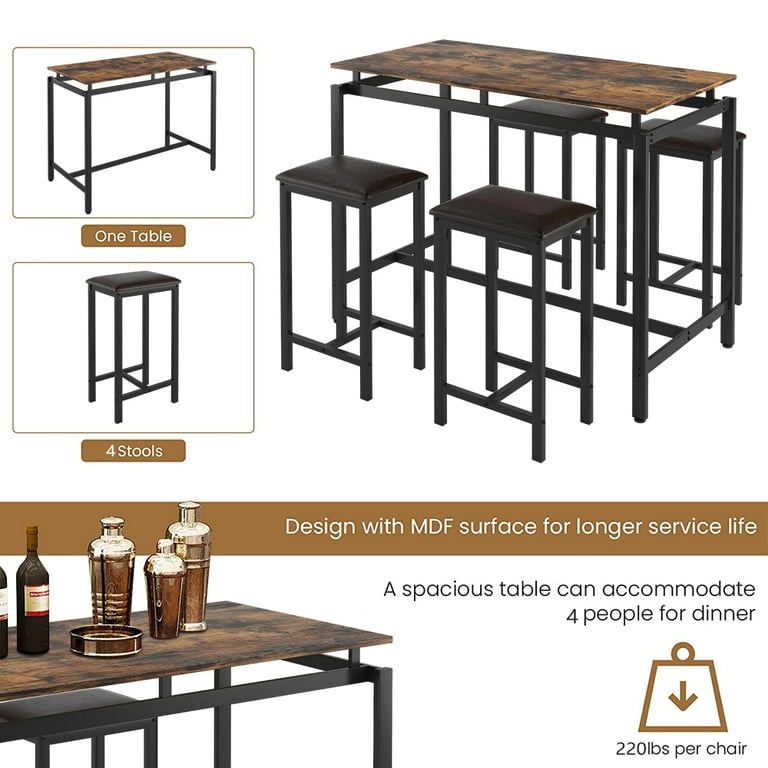 Stylish Small 5-Piece Bar Table Set with 4 Stools, Kitchen