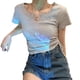 thumbnail image 3 of Camiseta ajustada para mujer, color gris, con escote en V fruncido y cordones laterales, 3 of 8