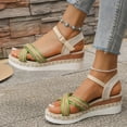thumbnail image 3 of Espadrilles for Women Straw Braided Strappy Wedge Sandals Casual Summer Beach Shoes Open Toe Ankle Strap Platform Wedges Green Size 9, 3 of 7