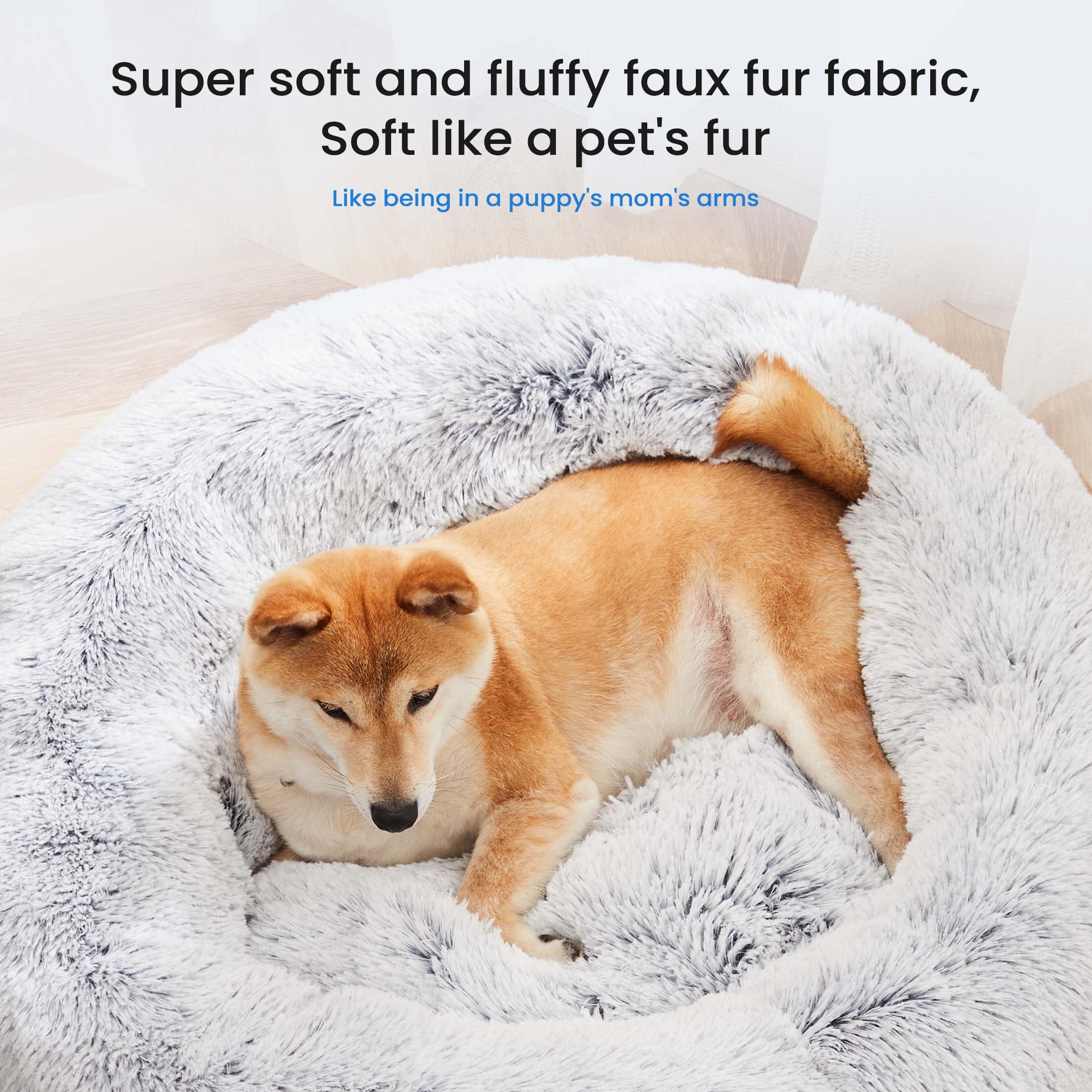 edx Calming 36" Donut Dog Bed for Extra Large Dogs, Soft Warm Cozy Plush Round Fluffy, Machine Washable, Gray