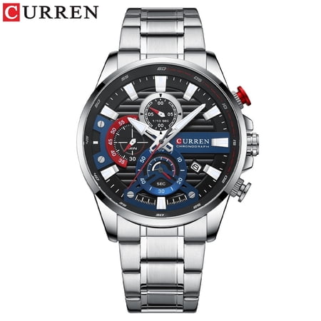Explojoy Men's Chronograph Quartz Watch – Fashionable Stainless Steel with Auto Date and Waterproof Design