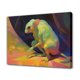 thumbnail image 1 of Una criatura parecida a un ratón adornada en amarillo y verde, se sienta serenamente frente a un fondo vívido de tonos púrpura, naranja y azul. Póster de lienzo para decoración de dormitorio, paisaje, 1 of 8