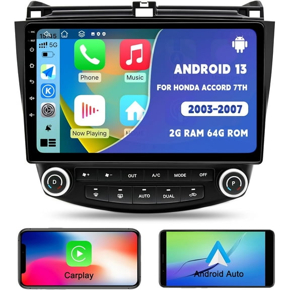 for Honda Accord 7th 2003 2004 2005 2006 2007, Android 13 Car Stereo with Wireless Carplay Android Auto, 10 inch Touchscreen Car Radio Support Bluetooth WiFi GPS Navigation FM/RDS Radio Head Unit