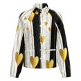thumbnail image 5 of Jackets for Women Winter Coat Jackets Flannel Stand Collar Jacket(Gold Hearts on Black And White Stripes,Size:S-4XL), 5 of 7