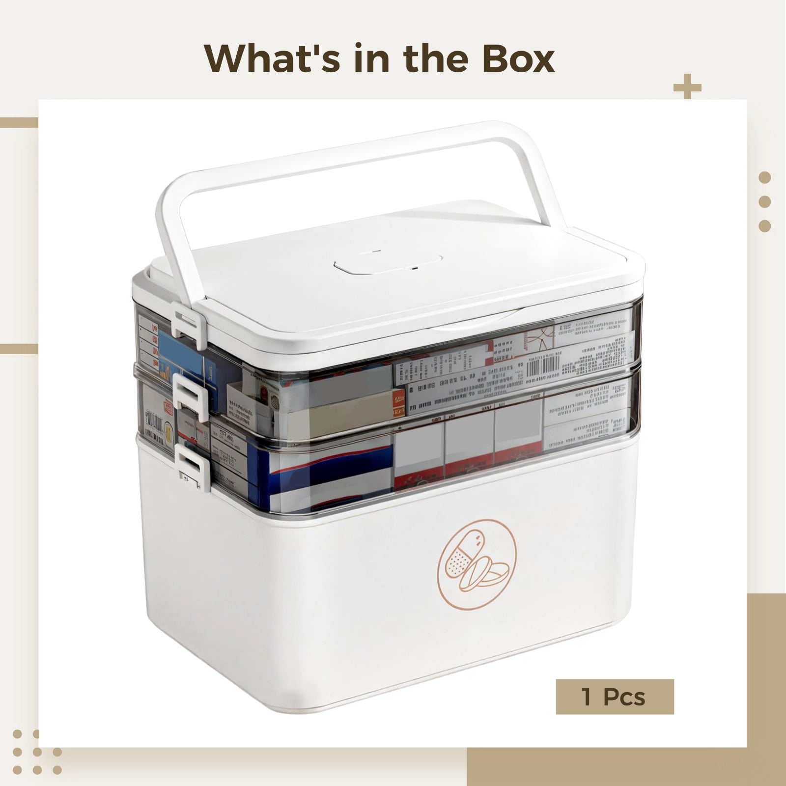 Extra Large 3-Tier Medicine Organizer, XXL Pill Box 7 Day, Travel-Friendly with Labels, 3 Times a Day Pill Organizer, Transparent Window, Pill Box 7 Day Storage