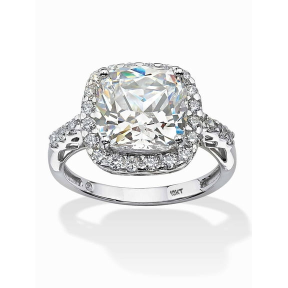 PalmBeach Jewelry 3.20 TCW Princess-Cut Halo Cubic Zirconia Ring in Solid 10k White or Yellow Gold