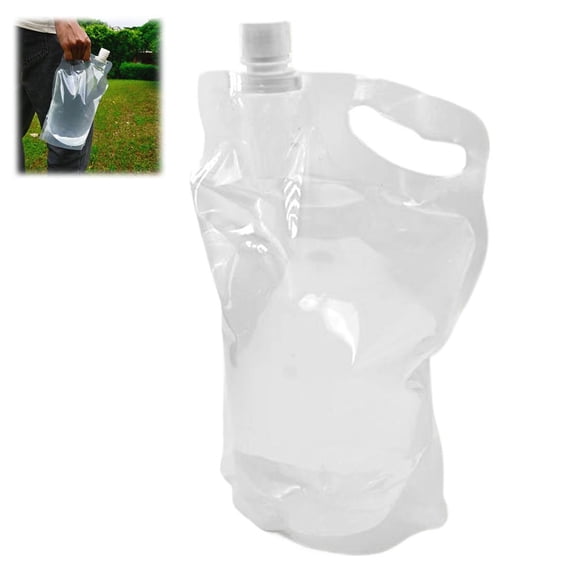1PCS 2L Collapsible Water Bag for Camping Hiking, Portable Foldable Water Container with Handle, BPA-Free Clear Water Storage for Outdoor Sports, Cycling, Emergency
