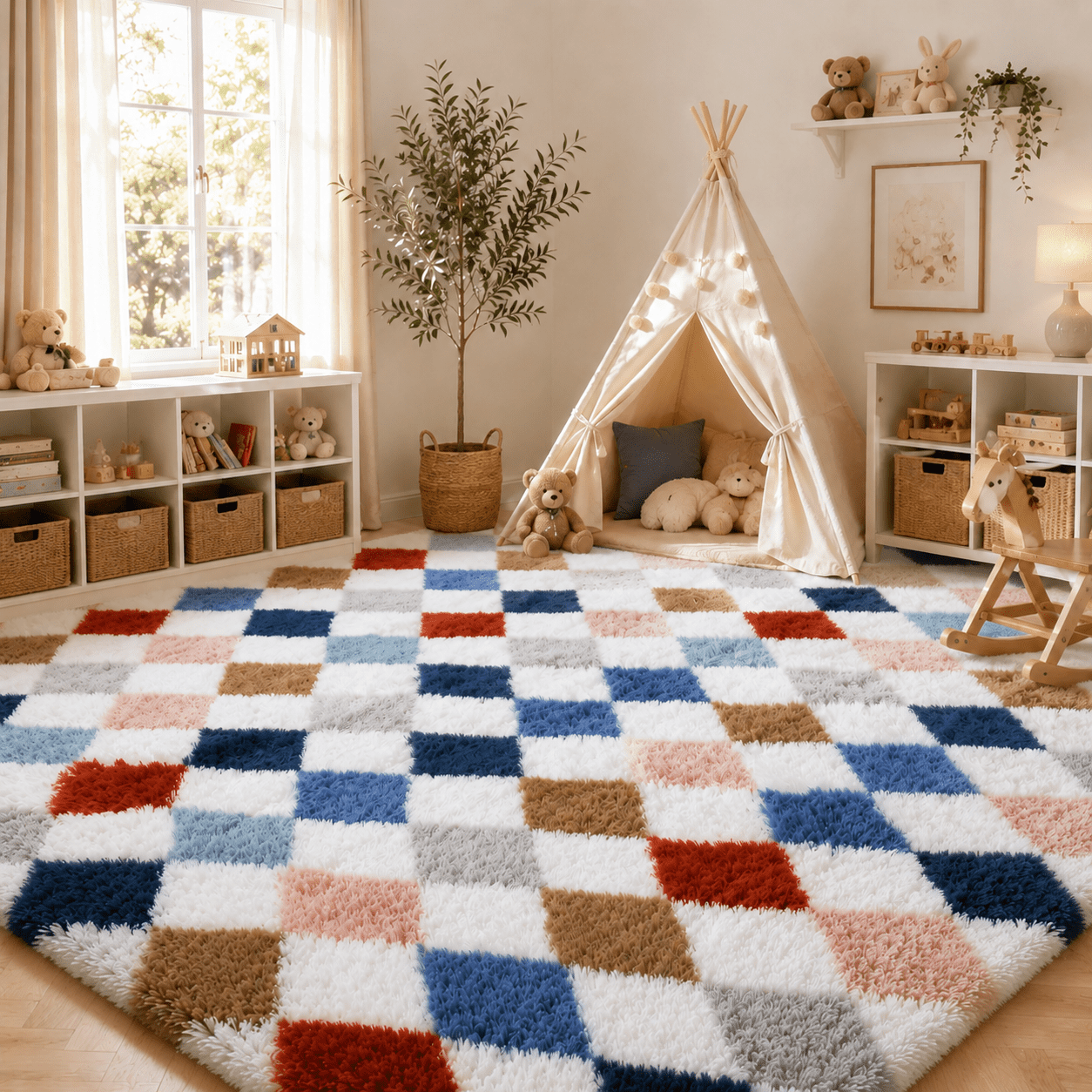 ZRSDIXK 8x10 Area Rugs for Living Room, Soft Fluffy Bedroom Rugs, Checkered Carpet, Multicolor