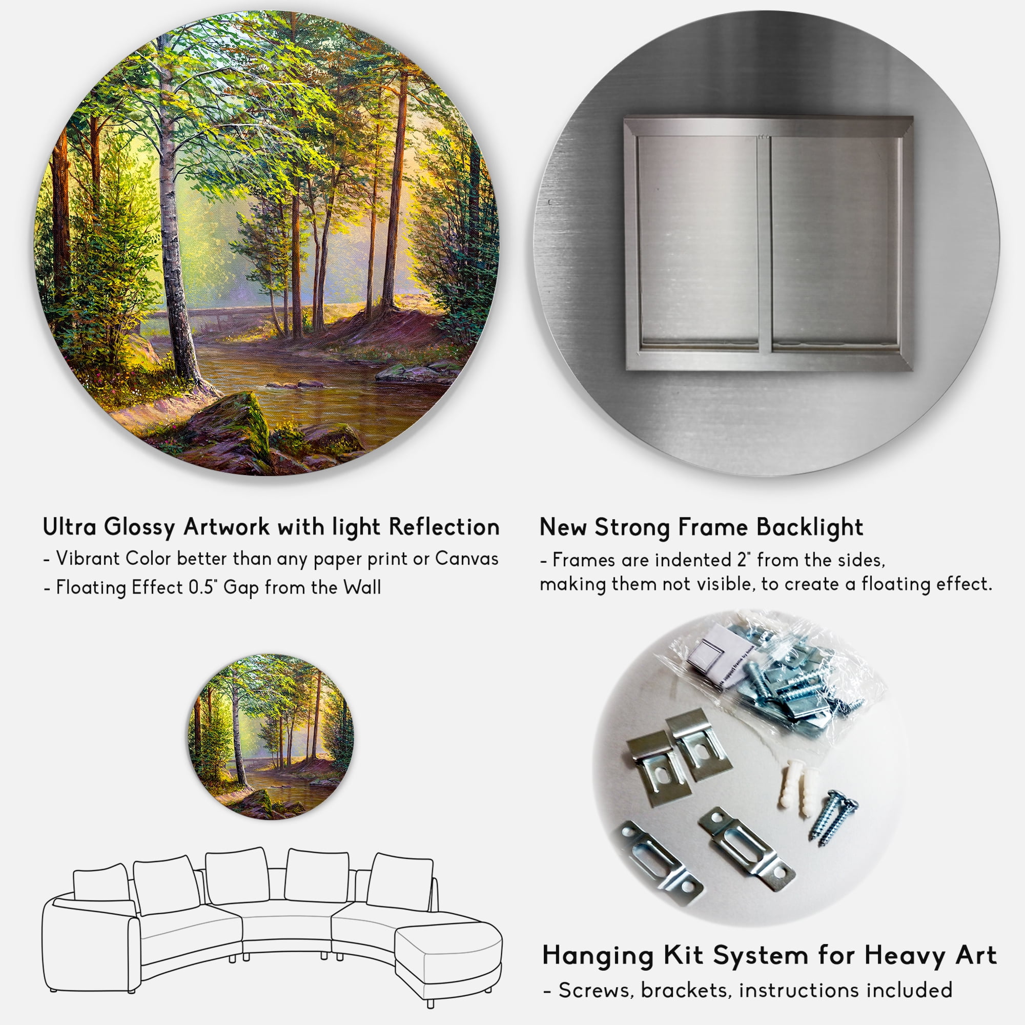 Designart 'Sunrise Glow Through The Awakening Fir Forest' Traditional Circle Metal Wall Art 36x36 - Disc of 36