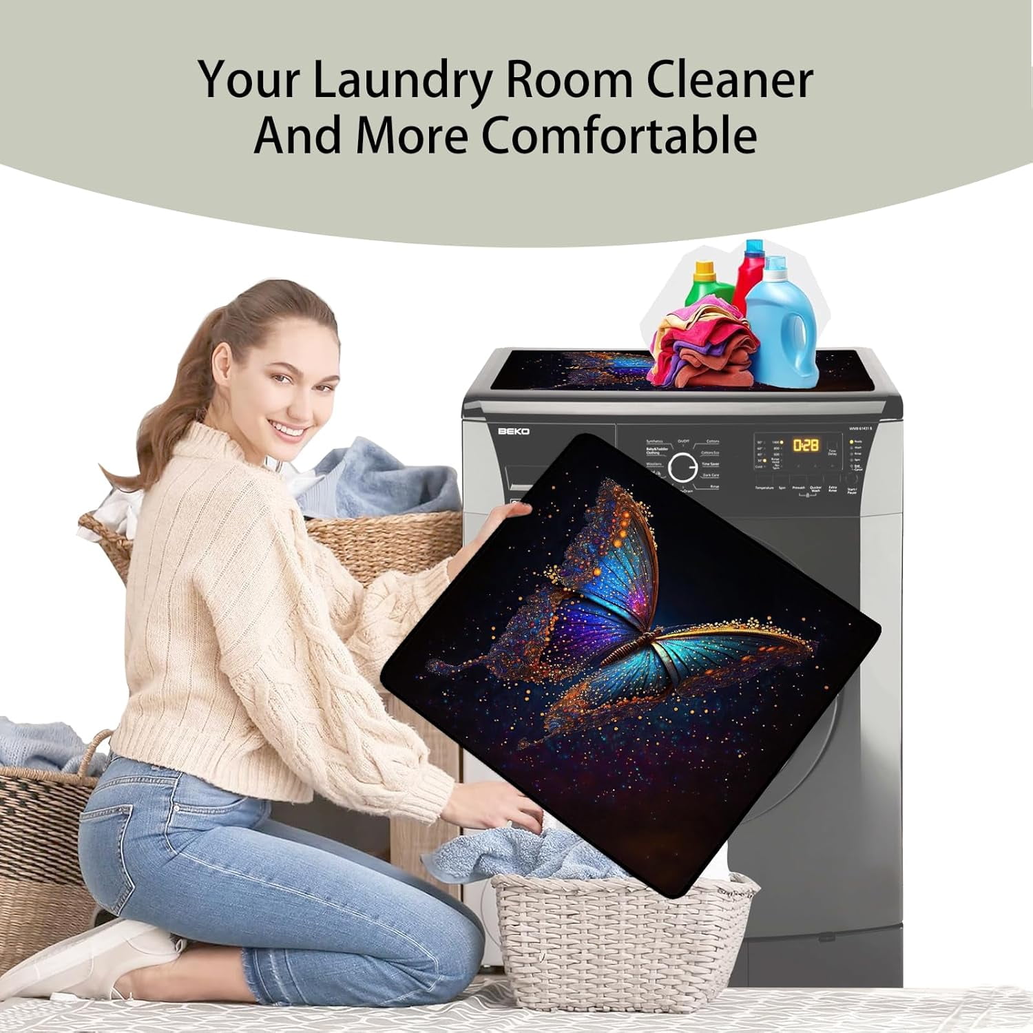 2 Pcs Washer And Dryer Covers for The Top 19.7 x 23.6 Inches Dryer Top Protector Mat Non Slip Washing Machine Cover Fits Most Washers Dryers
