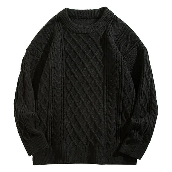 JTieacloth Casual Mens Sweaters Men's Sweater Winter New Round Neck Solid Color Versatile Knitted Sweater Men's Thick Bottom Knitted Sweater(Black)