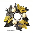 thumbnail image 3 of Fall Candle Rings Wreaths with White Pumpkin and Maple Leaves | 10 Inch Autumn Harvest Front Door Wreath, Thanksgiving Wall Hanging Decor, 1-Pack, 3 of 7