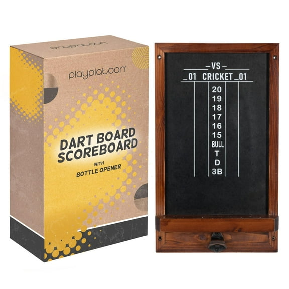Play Platoon Chalkboard Dart Scoreboard & Holder Wall Mount with Bottle Opener - 10x17 Inch Wood Scoreboard, Professional Accessories, Holds 12 Darts