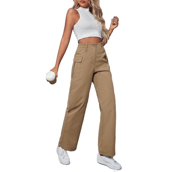 Women's Pants Casual Plain Cargo Khaki XS (2)