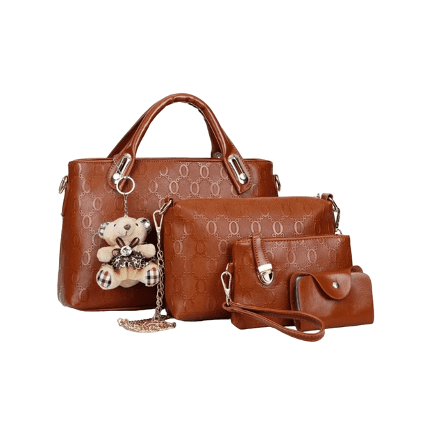 Set 4 Bolsas Mujer Moda Dama Crossbody Cosmetiquera Correa Marrón Malubero Set 4 Bolsas