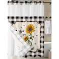 thumbnail image 3 of No Hook Shower Curtain with Snap-in Liner, Sunflowers Waterproof Fabric Bathroom Curtains, Yellow Floral Botanical Black White Checkered Rustic Bath Curtains & Mesh Top Window 72"x96" Extra Long, 3 of 9