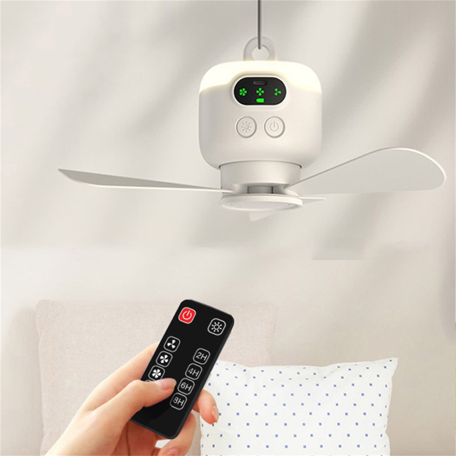 Ceiling Fan with Lights Remote Control Wireless Rechargeable Fan Light with Remote, 8000Mah Portable Hanging Fan for Camping Tent, Outdoor Ceiling Fan with Light and Remote