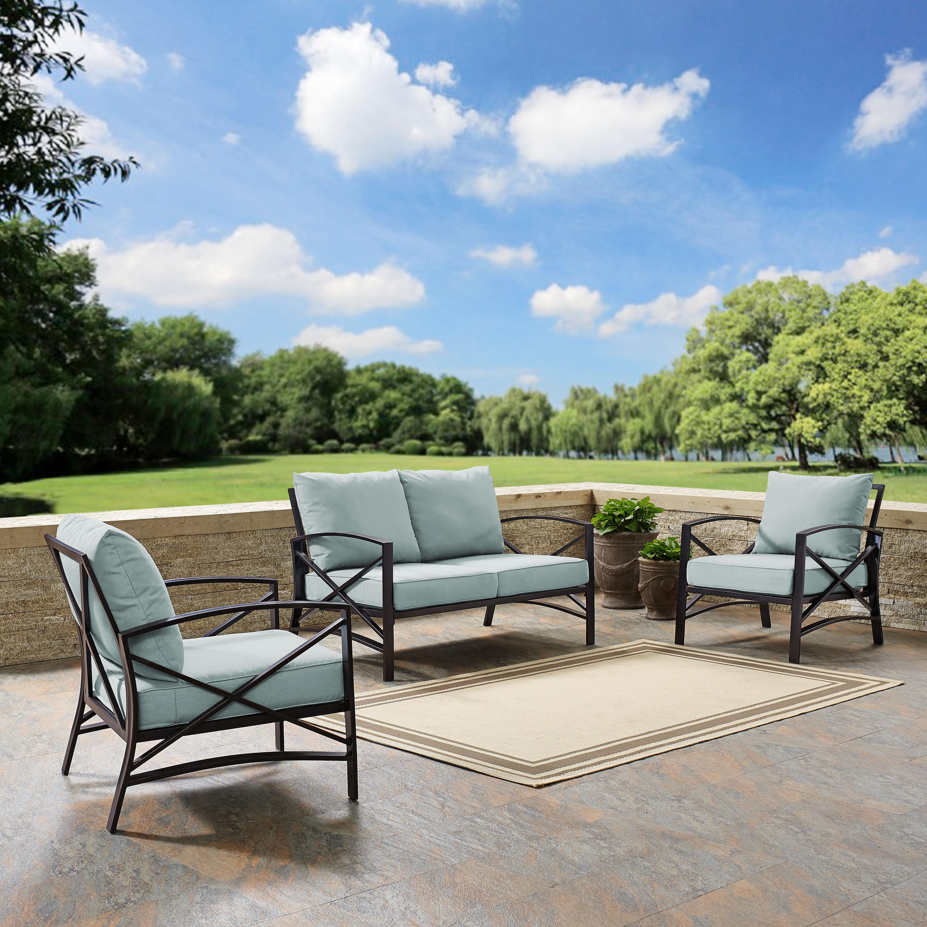 Crosley Furniture Kaplan 3 Pc Outdoor Seating Set With Mist Cushion - Loveseat, Two Outdoor Chairs - image 3 of 8